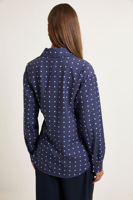 Polka Dot Tie Side Satin Shirt - Image 3