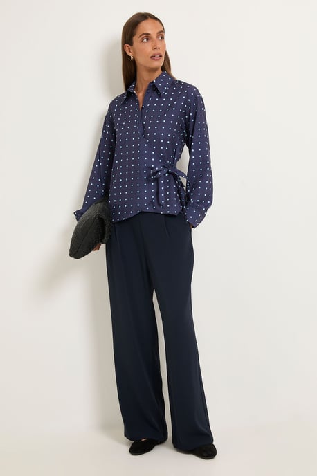 Polka Dot Tie Side Satin Shirt - Image 4