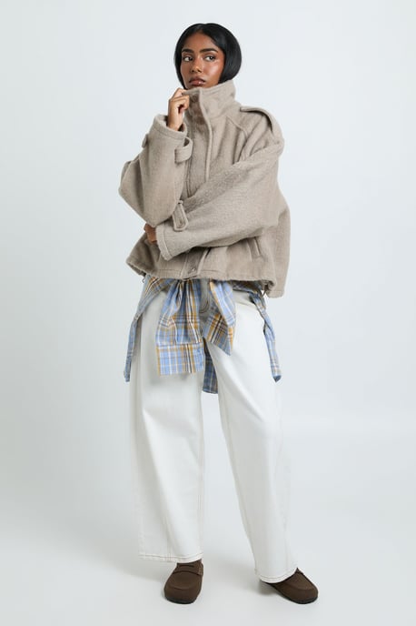 Funnel Neck Wool Look Jacket - Image 1