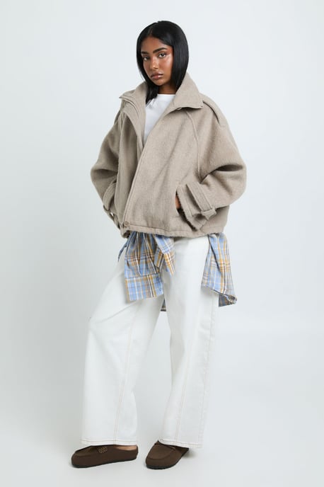 Funnel Neck Wool Look Jacket - Image 2