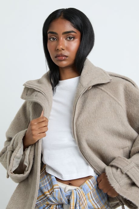 Funnel Neck Wool Look Jacket - Image 4