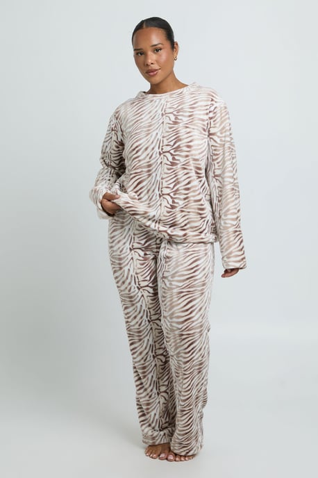 Plus Zebra Print Fleece Pyjama Set - Image 1