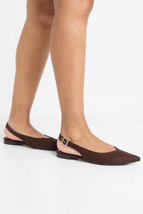Faux Suede Slingback Pointed Ballet Flats - Image 1