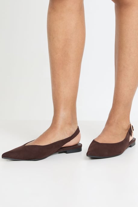 Faux Suede Slingback Pointed Ballet Flats - Image 2