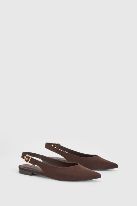 Faux Suede Slingback Pointed Ballet Flats - Image 3