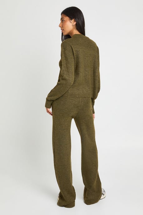 Tall Crew Neck Soft Knit Knitted Cardigan and Wide Leg Trouser Co-Ord - Image 2