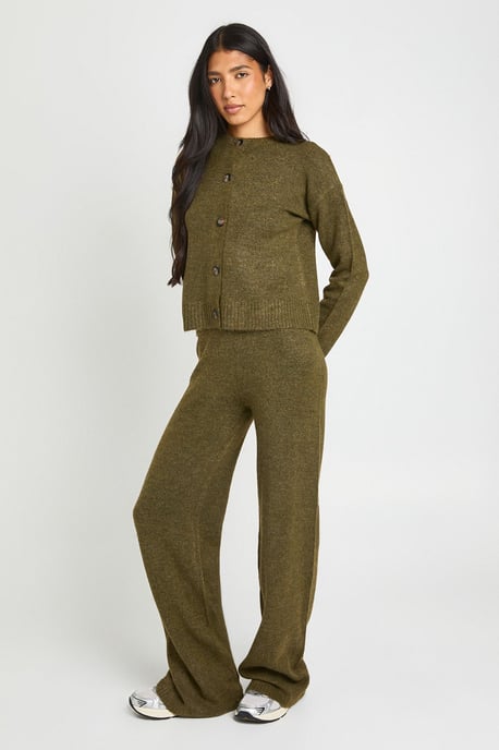 Tall Crew Neck Soft Knit Knitted Cardigan and Wide Leg Trouser Co-Ord - Image 3