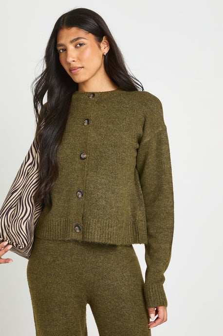 Tall Crew Neck Soft Knit Knitted Cardigan and Wide Leg Trouser Co-Ord - Image 4