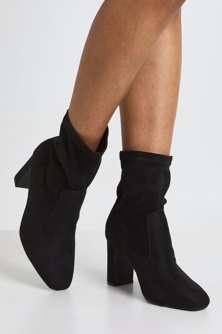 Wide Fit Faux Suede Block Heel Sock Boots - Image 1