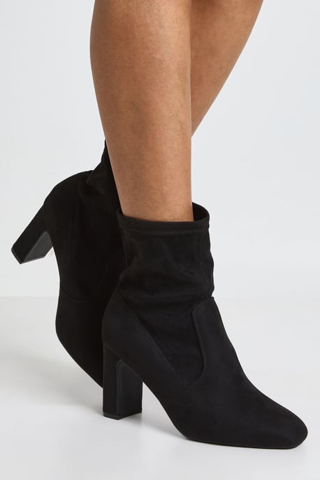 Wide Fit Faux Suede Block Heel Sock Boots - Image 2