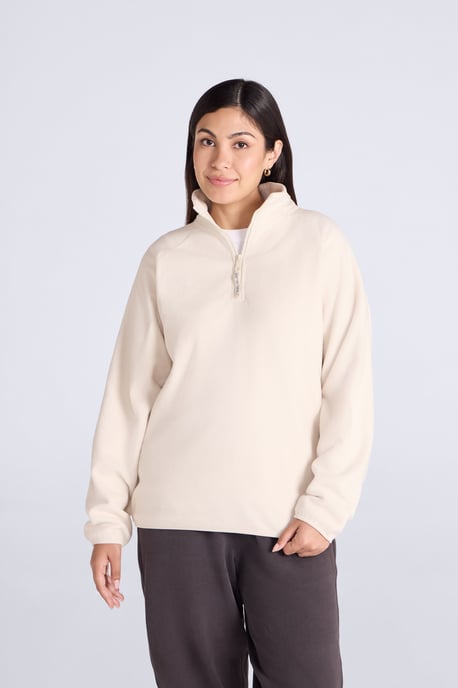 'Stockholm' Women's Fleece Jacket Half Zip Warm Cosy Sweater Cream - Image 1