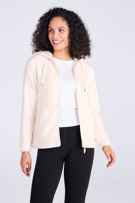 'Snaggle' Women's Hooded Fleece Jacket Everyday Winter Coat Cream - Image 2