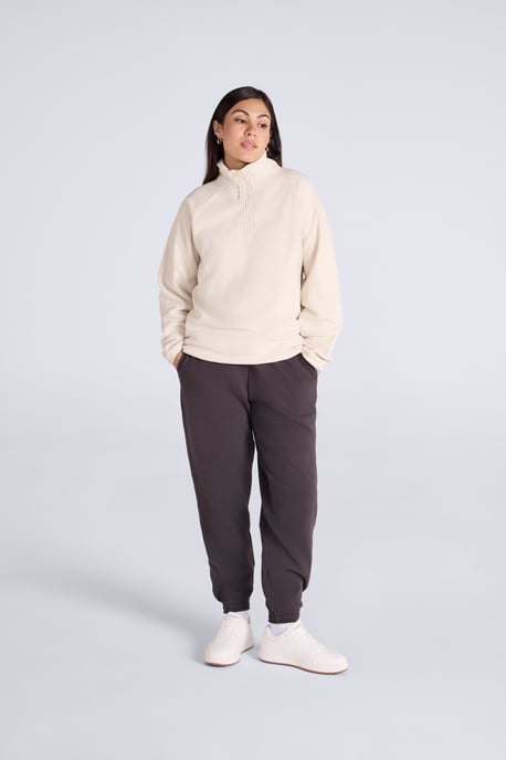 'Stockholm' Women's Fleece Jacket Half Zip Warm Cosy Sweater Cream - Image 2