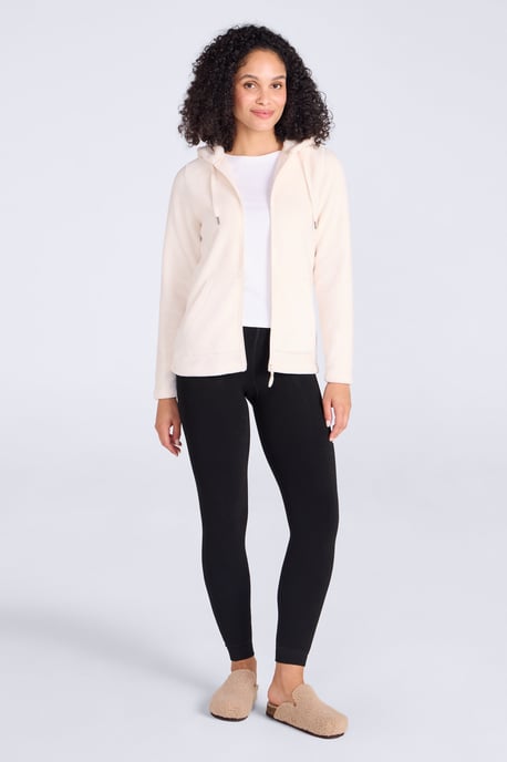 'Snaggle' Women's Hooded Fleece Jacket Everyday Winter Coat Cream - Image 4
