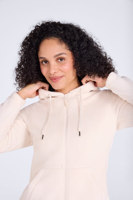 'Snaggle' Women's Hooded Fleece Jacket Everyday Winter Coat Cream - Image 6
