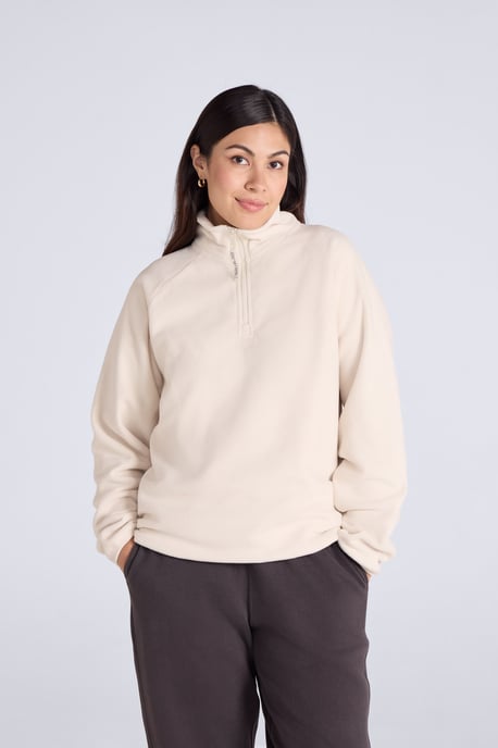 'Stockholm' Women's Fleece Jacket Half Zip Warm Cosy Sweater Cream - Image 3