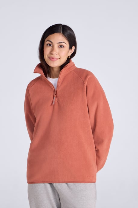 'Stockholm' Women's Fleece Jacket Half Zip Warm Cosy Sweater Rust - Image 1