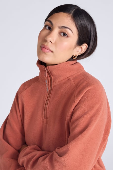 'Stockholm' Women's Fleece Jacket Half Zip Warm Cosy Sweater Rust - Image 3