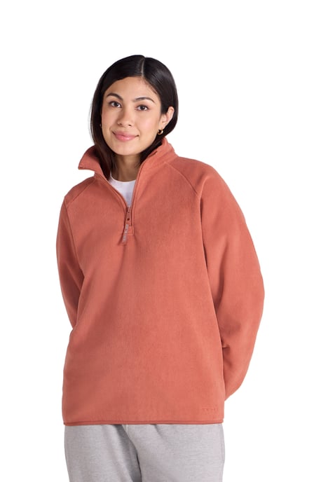 'Stockholm' Women's Fleece Jacket Half Zip Warm Cosy Sweater Rust - Image 5