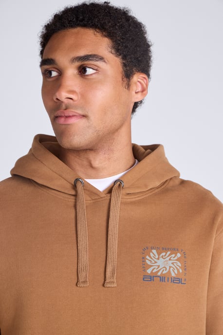 'River' Men's Hoodie Drawcord Adjustable Hood Cosy Pullover Tan - Image 4