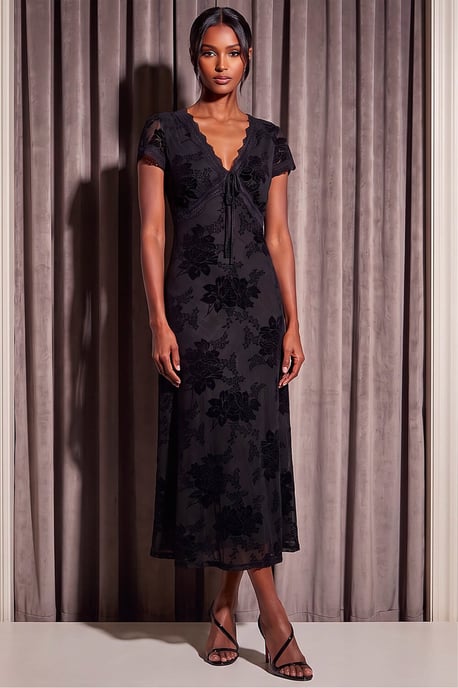 Flocked Midi Dress - Image 1