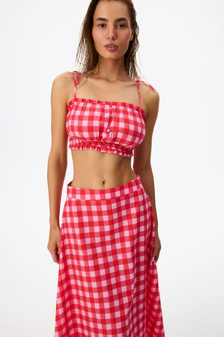 Ester Gingham Patterned Bikini Top - Image 1