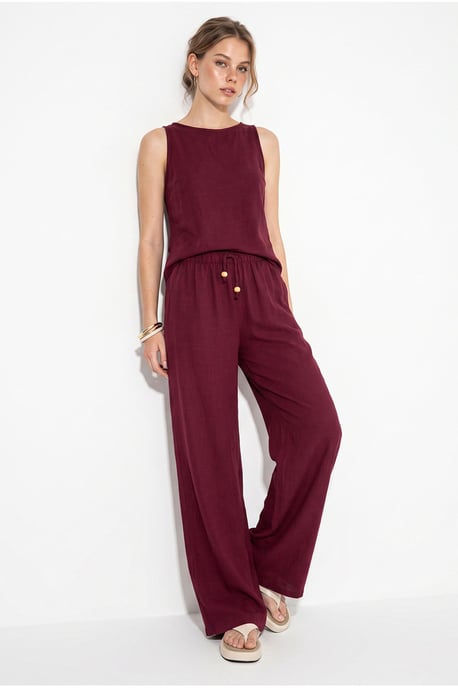 Hoogwaisted Mouwloze Linnen Gemengd Twee-Delige Set - Image 1