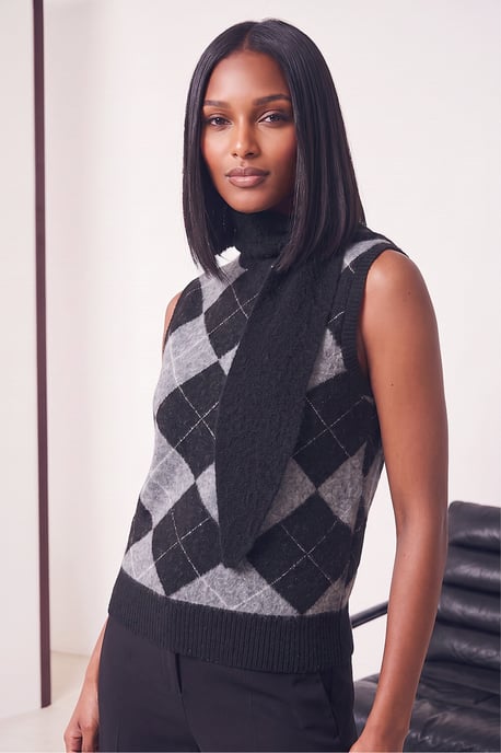 Argyle Tie Neck Knitted Jumper - Image 2