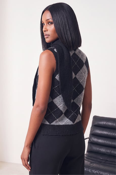 Argyle Tie Neck Knitted Jumper - Image 4