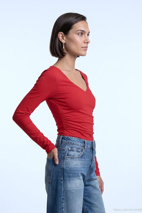 Slim Fit V-hals Gebreide Blouse - Image 1
