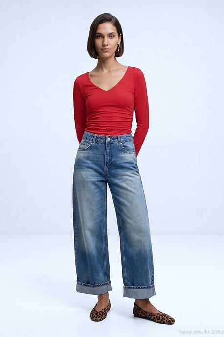 Slim Fit V-hals Gebreide Blouse - Image 4