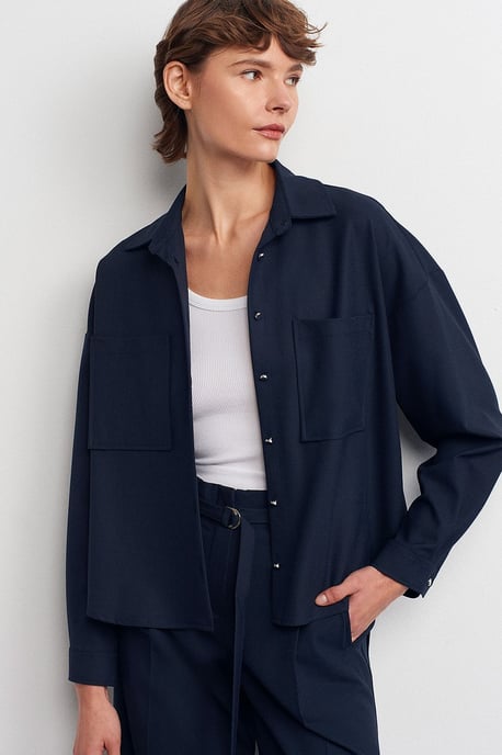 Overmatige Crepe Knoopsluiting Shirt - Image 1