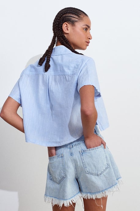 Dames Korte Linnenmix Blouse - Image 2