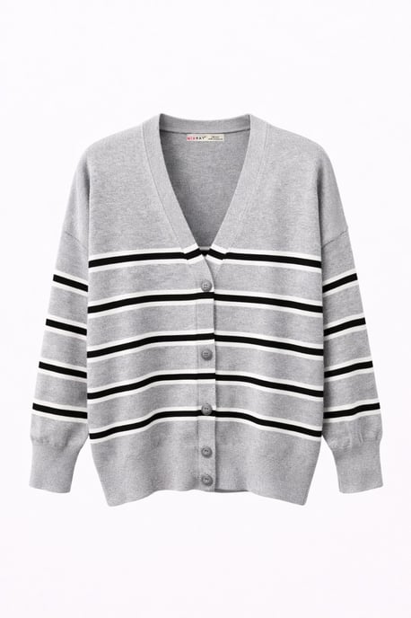 Women's Striped V-Neck Cardigan - Image 1