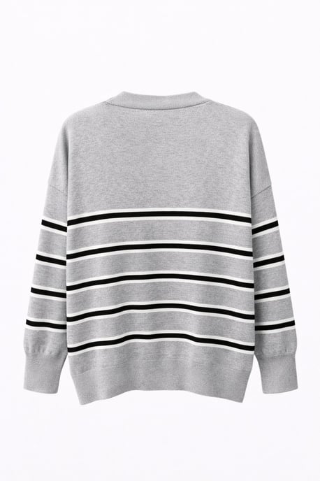 Women's Striped V-Neck Cardigan - Image 3