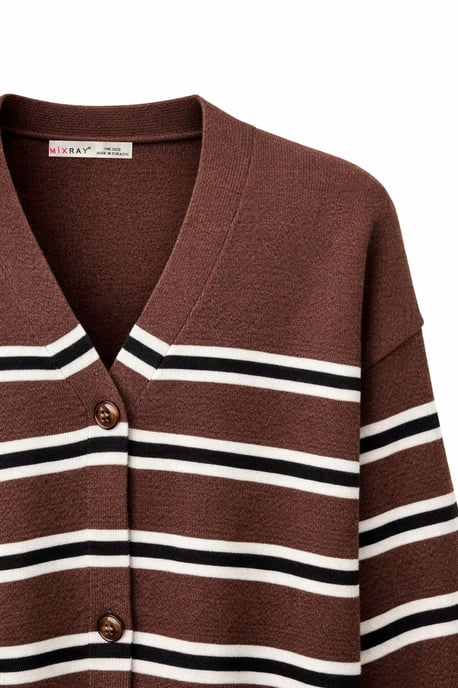 Women's Striped V-Neck Cardigan - Image 2