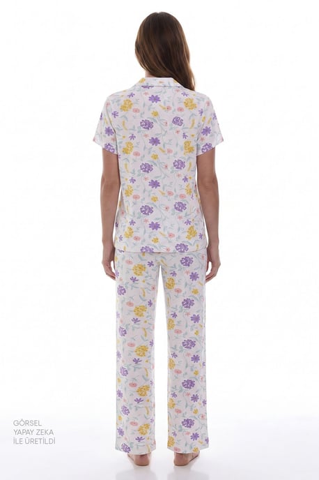 Off-White Bloesem Bloemig Korte Mouw Shirt Broek Pyjama Set - Image 4