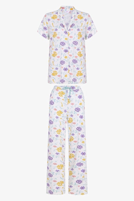 Off-White Bloesem Bloemig Korte Mouw Shirt Broek Pyjama Set - Image 5