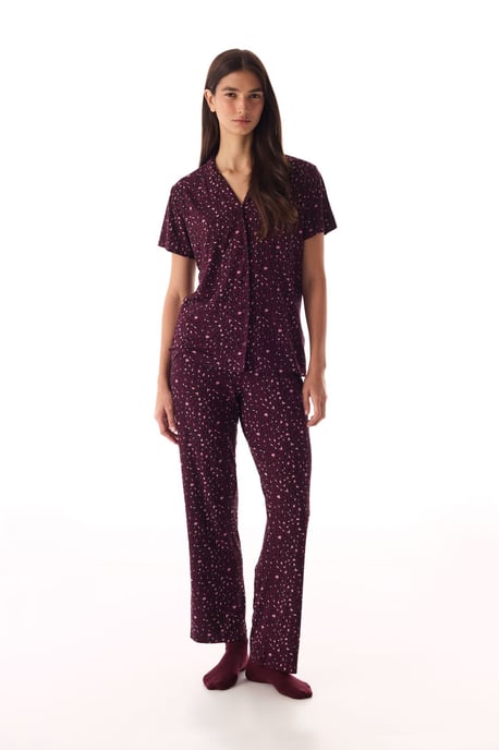 Luipaard Geribbelde Korte Mouwen Shirt Broek Pyjama Set - Image 1