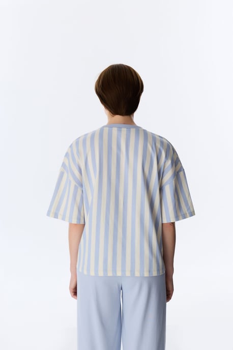 Avslappnad Klubb Randig T-shirt med kort ärm Pyjamatopp - Image 4