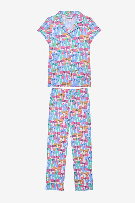 Girls Colorful Bows Shirt Off PJ Set - Image 1