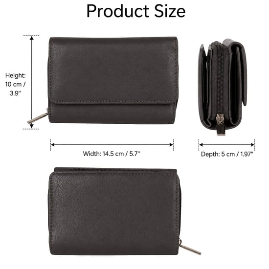 Women’s Genuine Leather RFID Zip Around Purse Wallet in Brown - Image 3