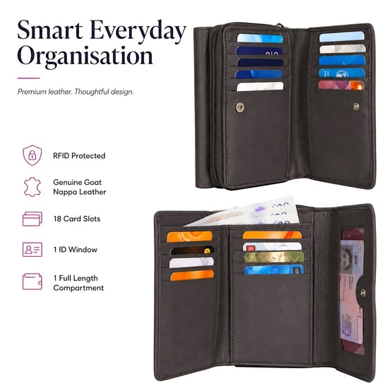 Women’s Genuine Leather RFID Zip Around Purse Wallet in Brown - Image 5