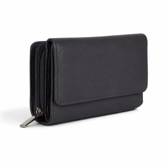 Women’s Genuine Leather RFID Zip Around Purse Wallet in Black - Image 1
