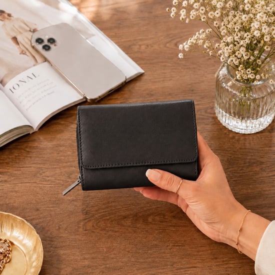 Women’s Genuine Leather RFID Zip Around Purse Wallet in Black - Image 2