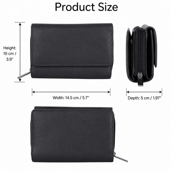Women’s Genuine Leather RFID Zip Around Purse Wallet in Black - Image 3