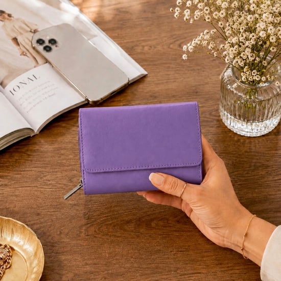 Women’s Genuine Leather RFID Zip Around Purse Wallet in Purple - Image 2
