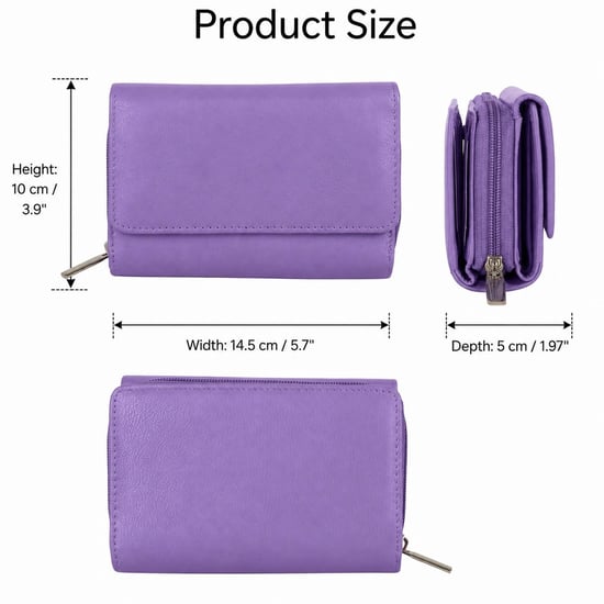 Women’s Genuine Leather RFID Zip Around Purse Wallet in Purple - Image 3