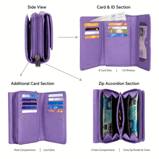 Women’s Genuine Leather RFID Zip Around Purse Wallet in Purple - Image 4