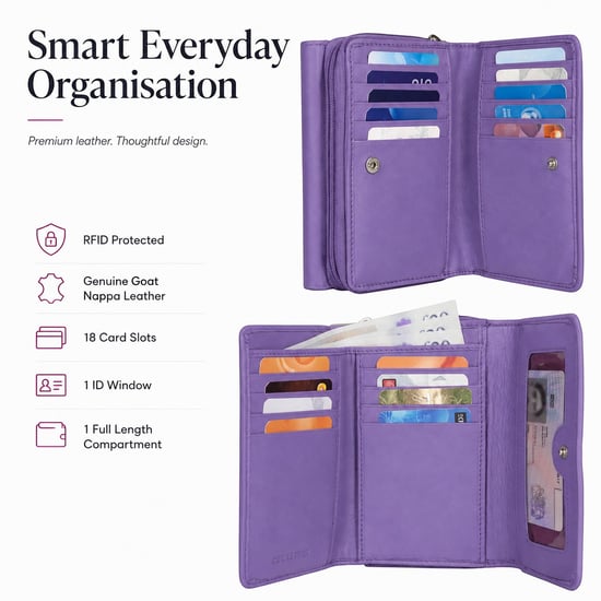 Women’s Genuine Leather RFID Zip Around Purse Wallet in Purple - Image 5